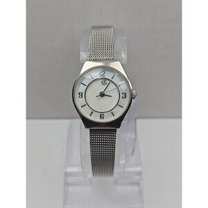 George Womens Petite Mesh Band Dress Watch Silver Tone White Dial New Batt Works